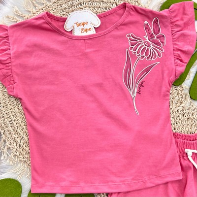 Conj Pink Borboleta na flor e Saia Rodada c/ short